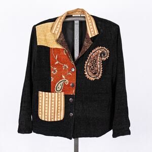 Vintage Mixed-Media Patchwork Paisley Jacket Blazer Colorblock Contrast Pattern